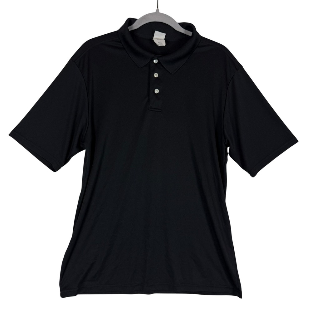 Hanes Polo Shirt Mens Medium Black Cool DRI Short Sleeve Moisture Wicking Golf
